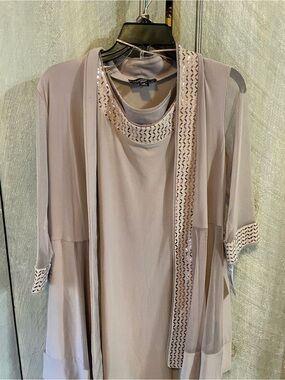 Sheer Taupe Embellished Two-Piece Set